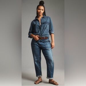 Anthropologie The Wanderer Mid-Rise Relaxed Jeans by Pilcro, dark wash